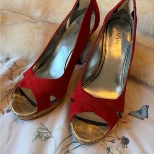 Alfani Red Genuine Suede Peep-Toe Heels